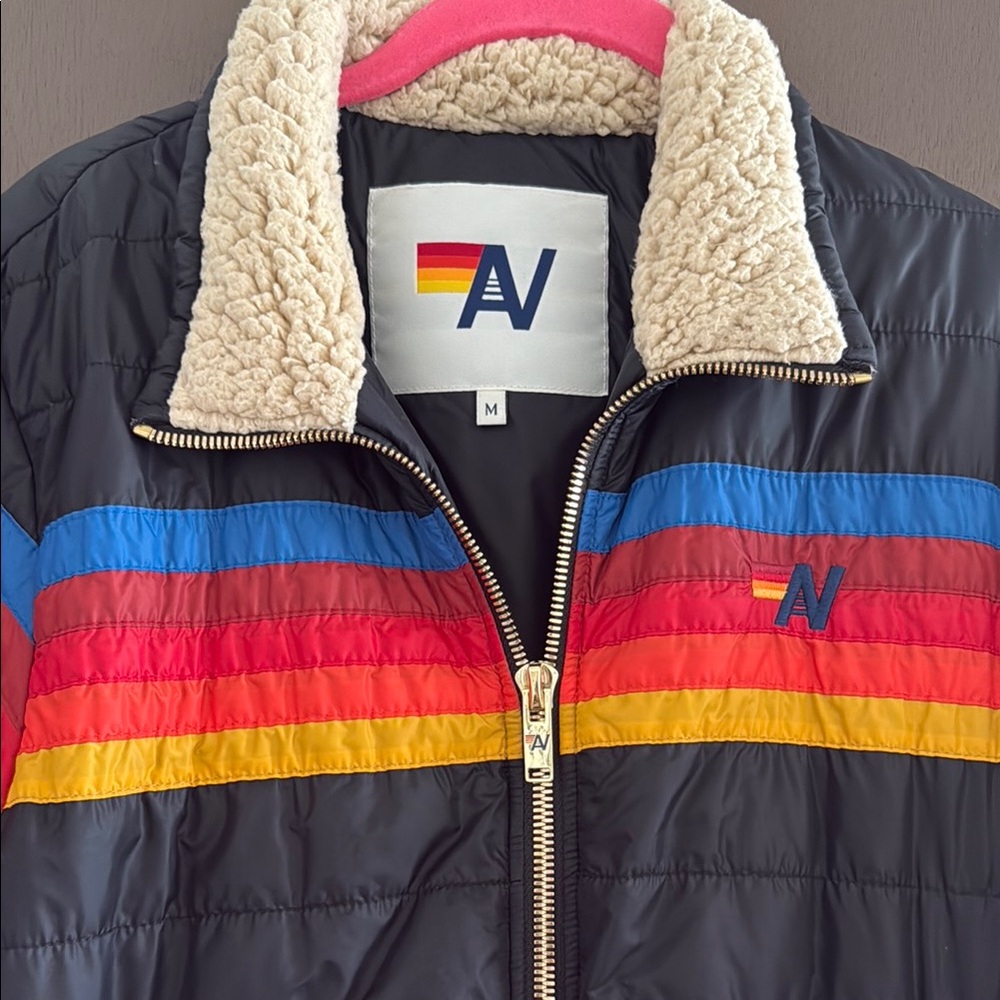 Aviator nation Black Puffer Jacket with 5 stripes size M - Picture 6 of 7
